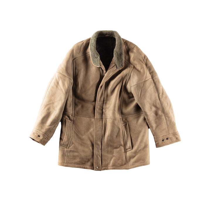 Vintage 90's Men Sheepskin Coat in Beige