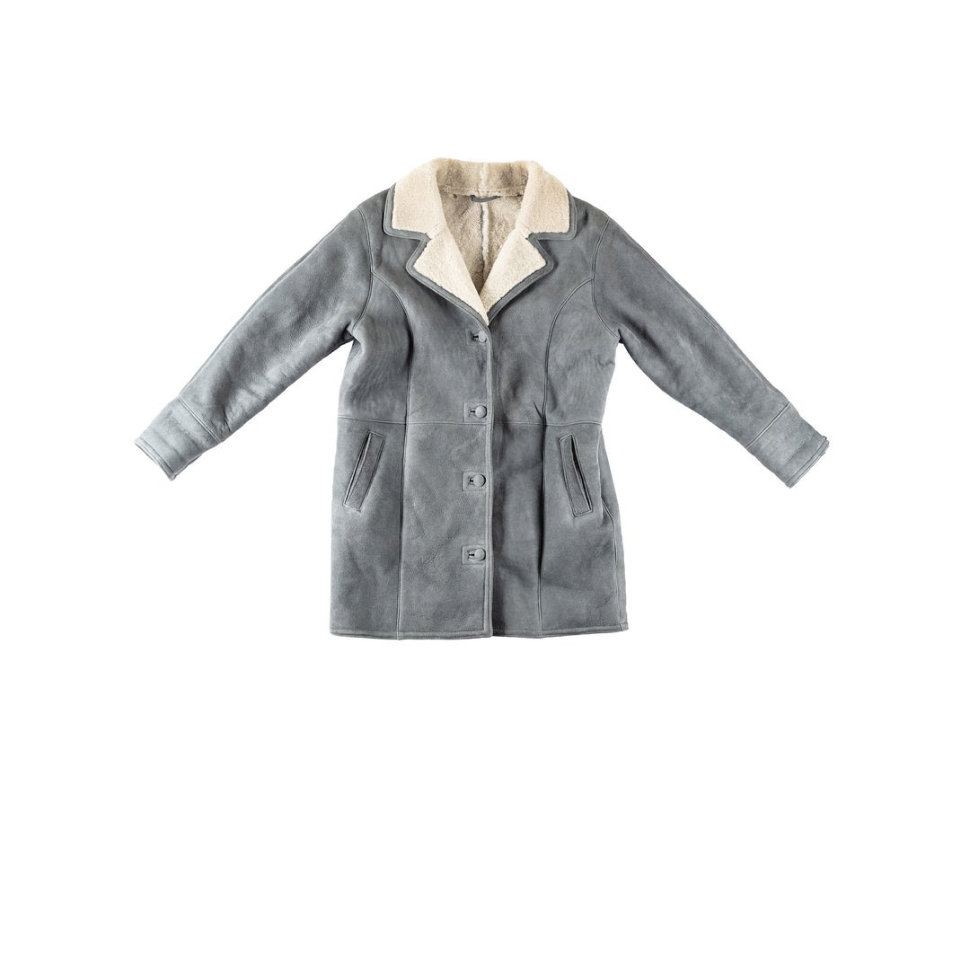 Vintage 80's Women Sheepskin Coat in GrayMN313