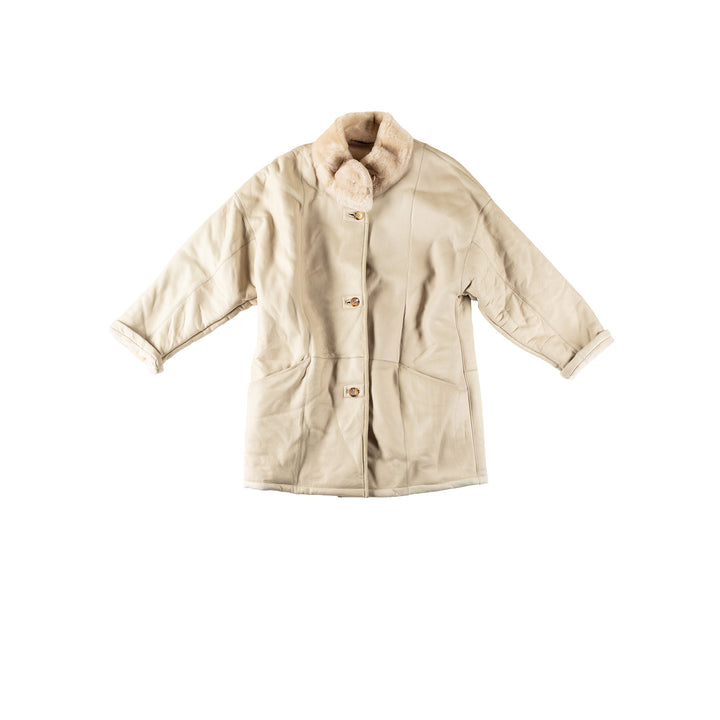 Vintage 80's Women Sheepskin Coat in BeigeMN579