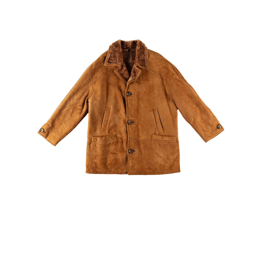 Vintage 80's Men Sheepskin Coat in BrownVN698