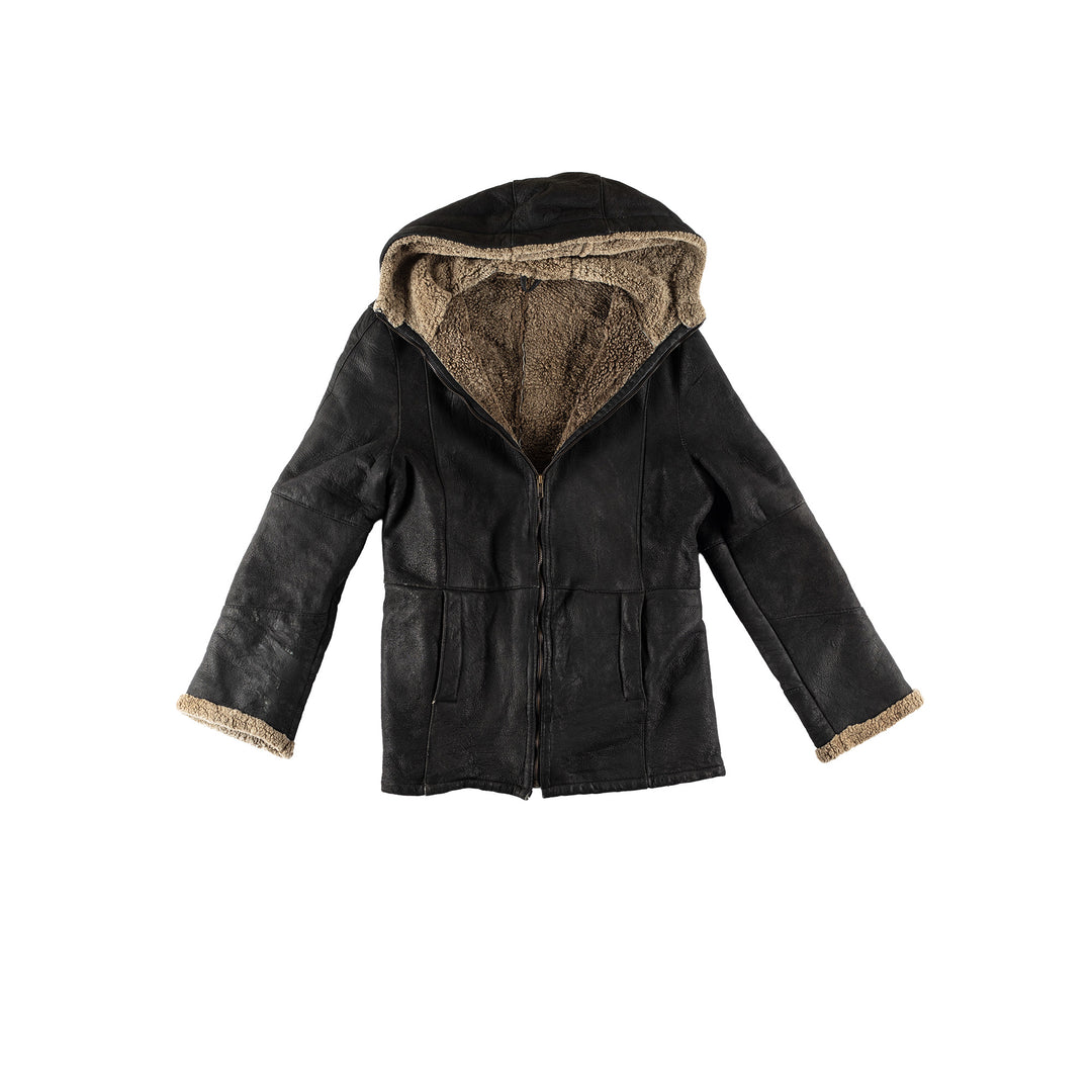 Vintage 80's Women Sheepskin Jacket in BlackMN800
