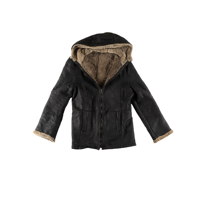 Vintage 80's Women Sheepskin Jacket in BlackMN800