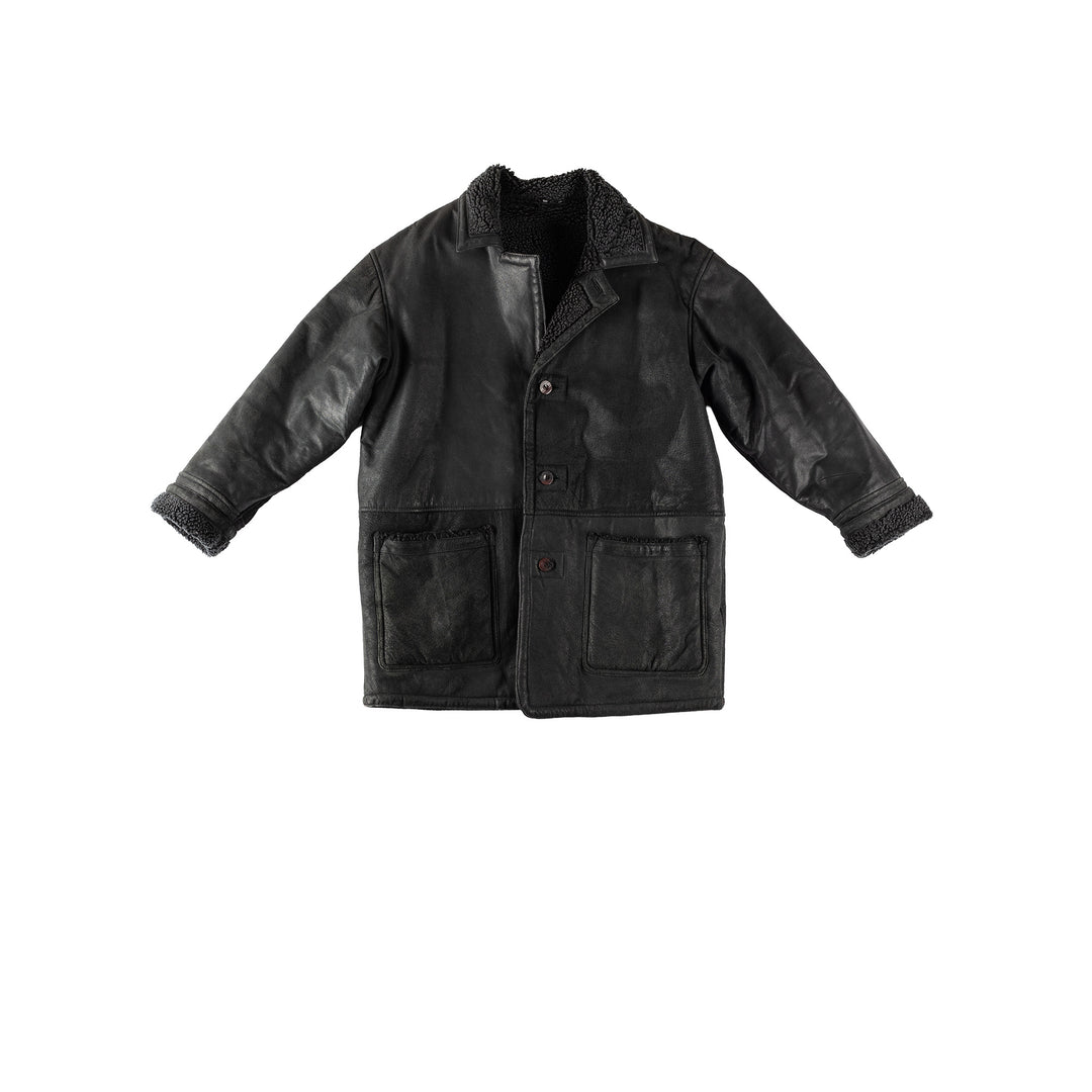 Vintage 80's Men Faux Sheepskin Coat in BlackVN370