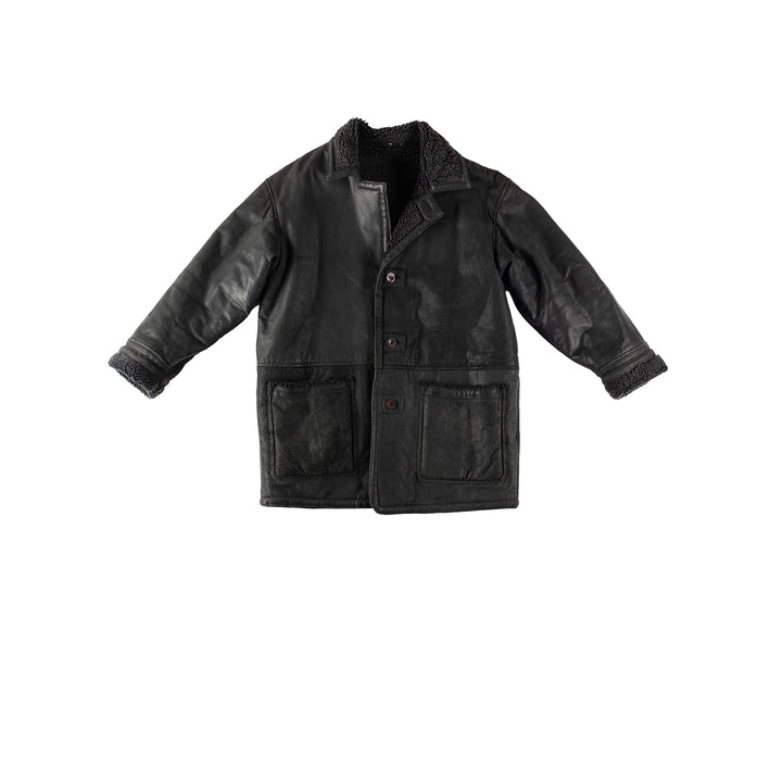 Vintage 80's Men Faux Sheepskin Coat in BlackVN370