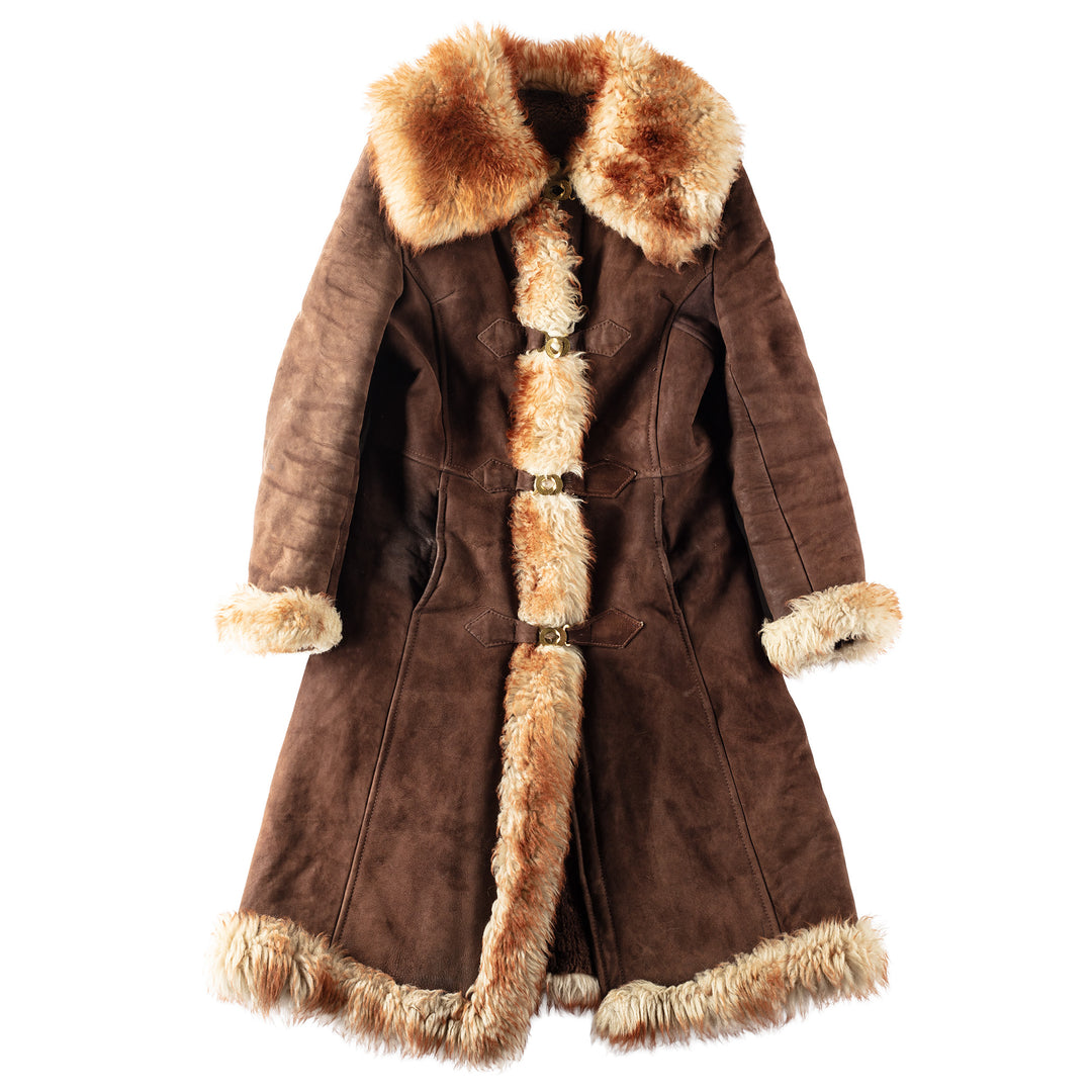 Vintage 70's Women Sheepskin Shearling Coat in Brown