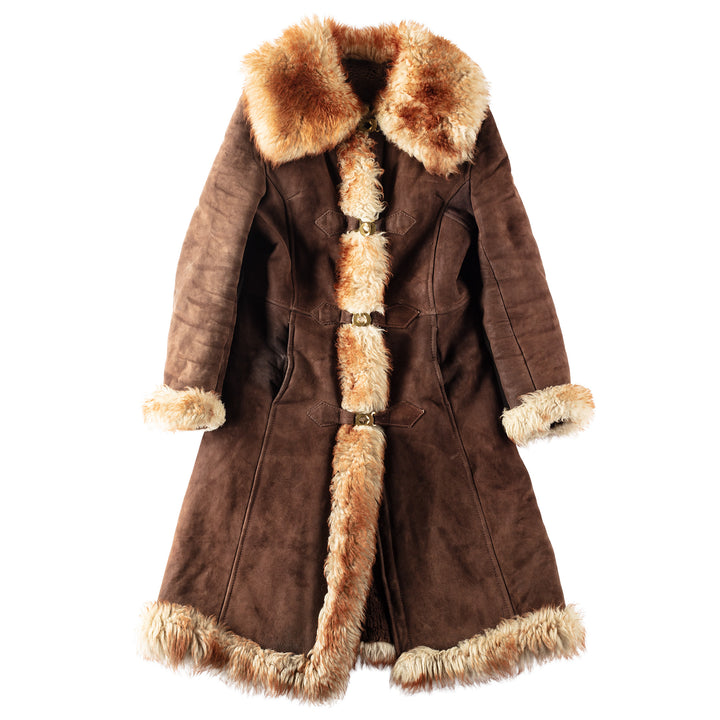 Vintage 70's Women Sheepskin Shearling Coat in Brown