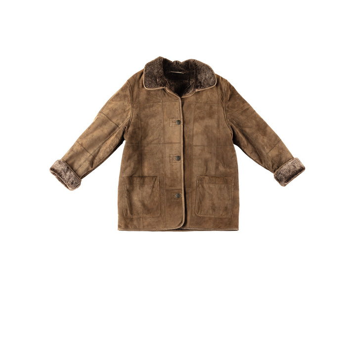 Vintage 80's Women Faux Sheepskin Coat in BrownMN376