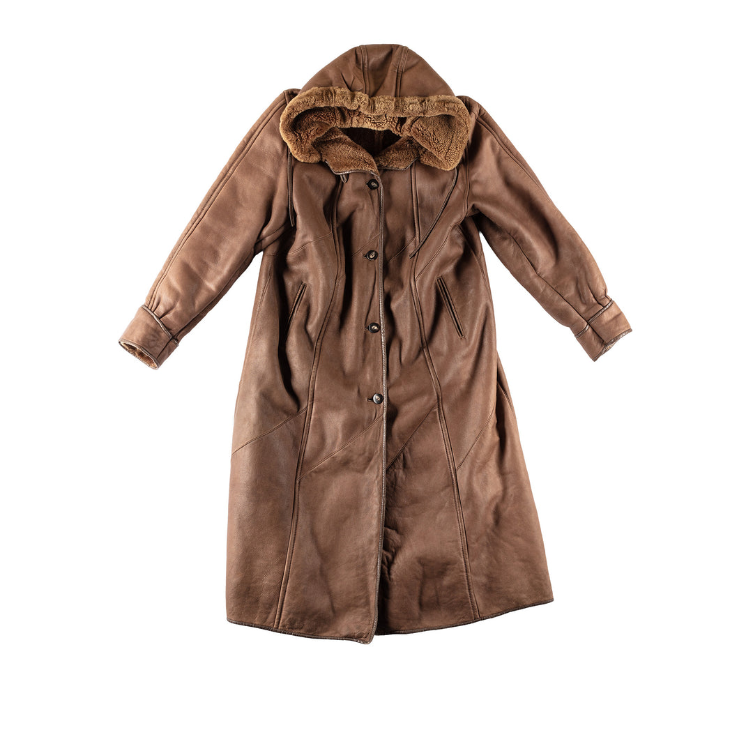 Vintage 80's Women Sheepskin Coat in BrownMN776