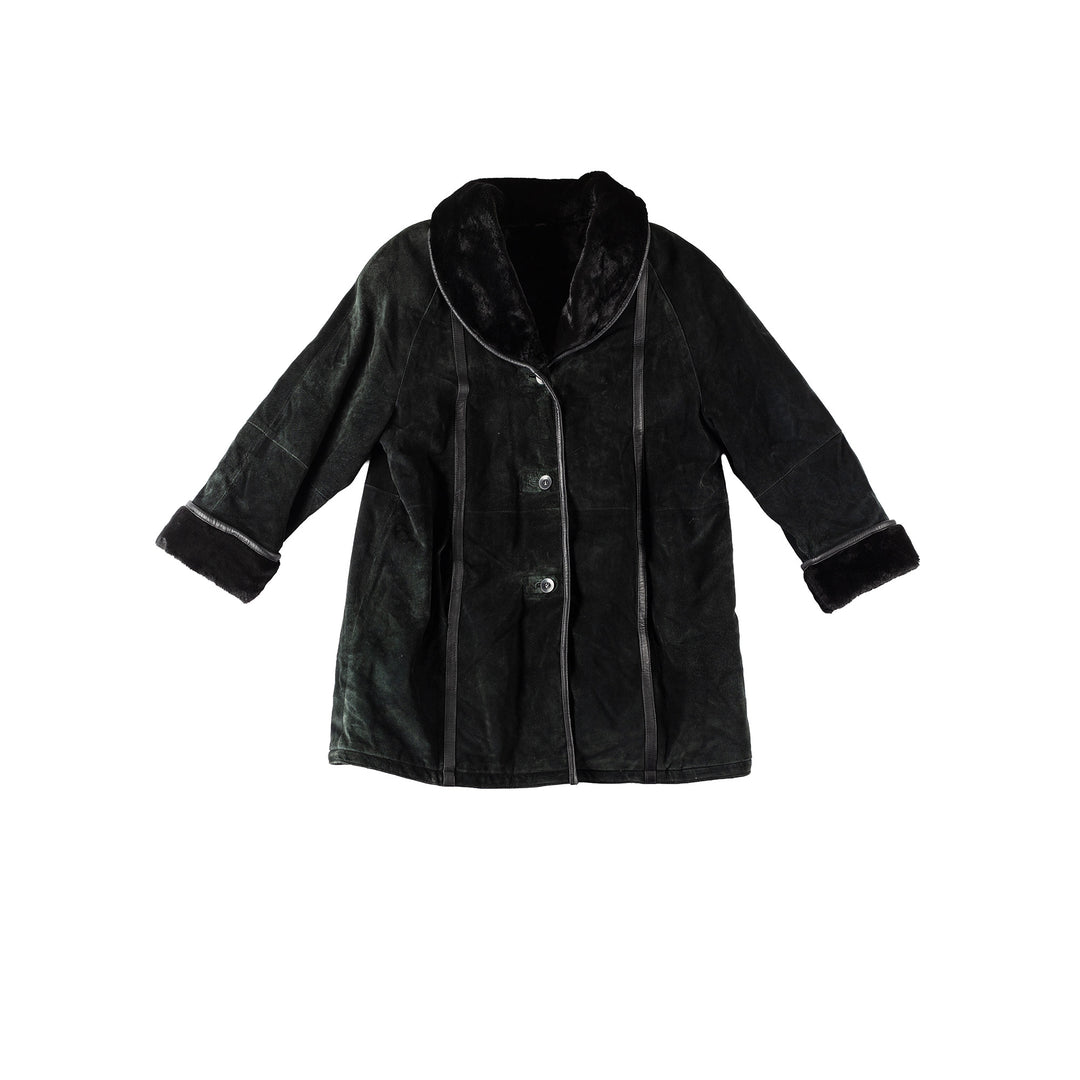 Vintage 80's Women Faux Sheepskin Coat in BlackMN364