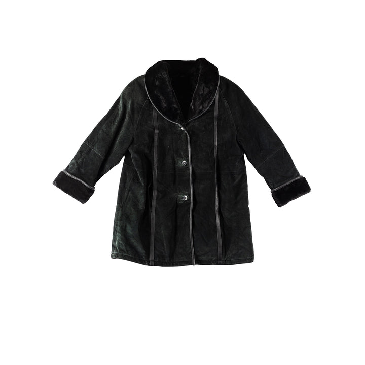 Vintage 80's Women Faux Sheepskin Coat in BlackMN364