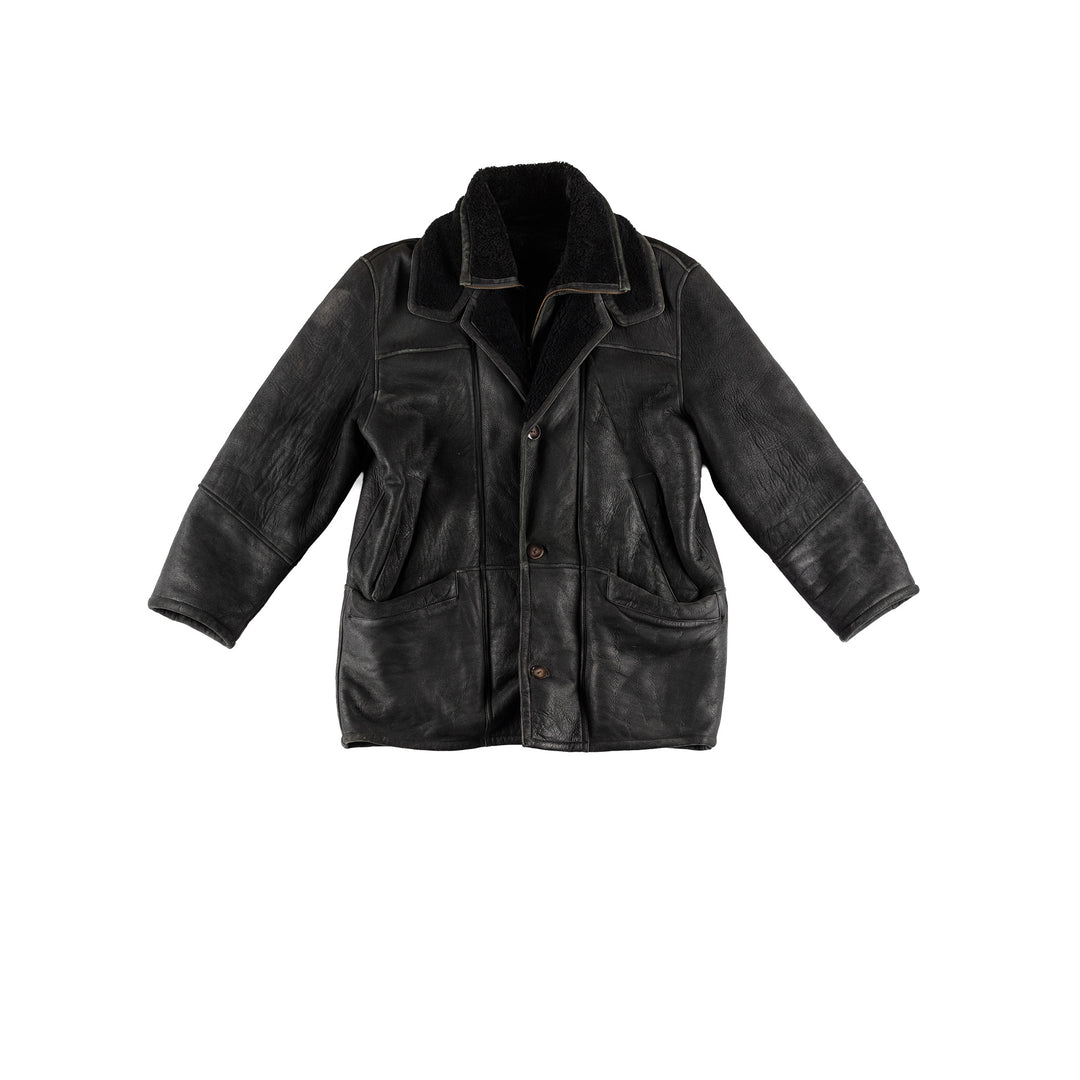 Vintage 80's Men Sheepskin Coat in BlackVN445