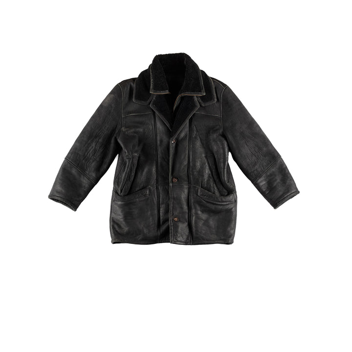 Vintage 80's Men Sheepskin Coat in BlackVN445