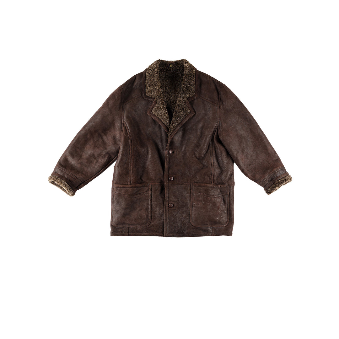 Vintage 80's Men Sheepskin Coat in BrownVN564