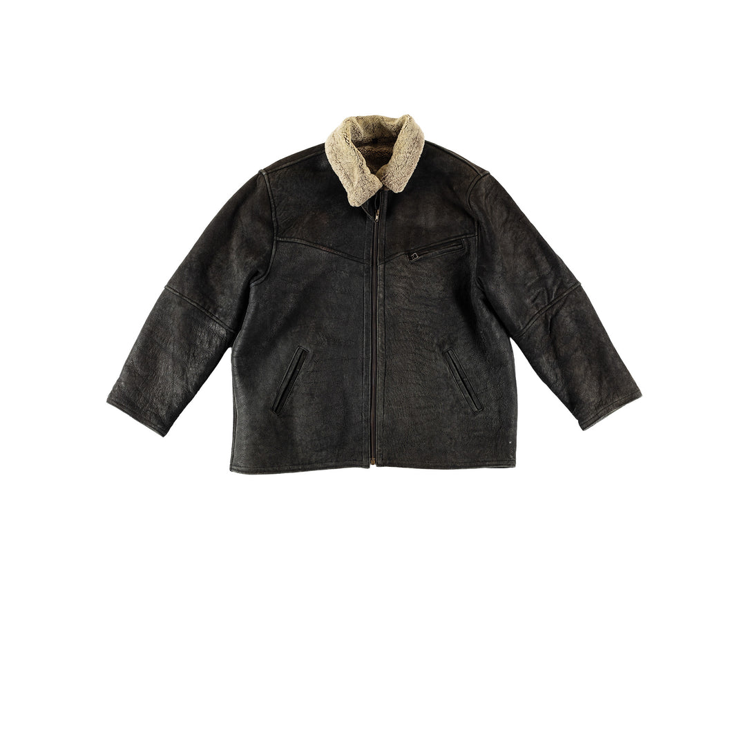 Vintage 80's Men Sheepskin Coat in BlackVN691