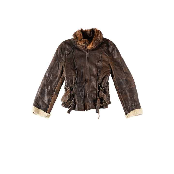 Vintage 80's Women Sheepskin Jacket in BrownMN573