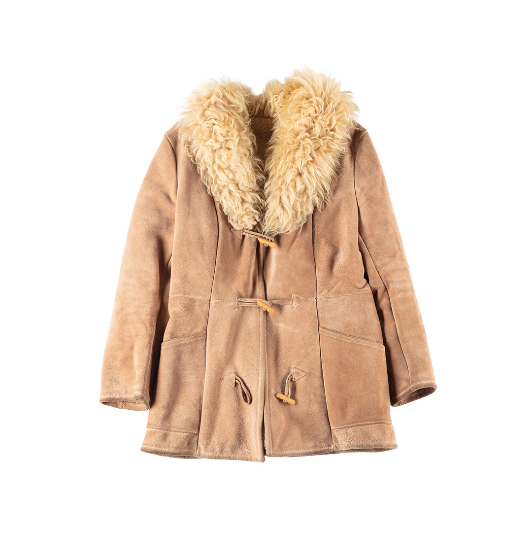 Vintage 90's Women Faux Sheepskin Coat in Beige