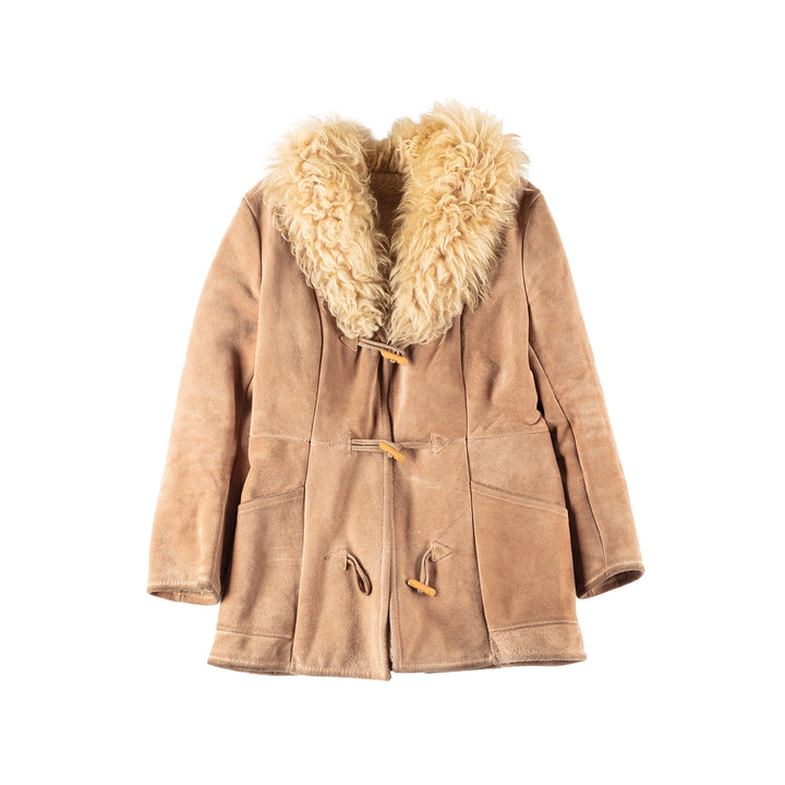 Vintage 90's Women Faux Sheepskin Coat in Beige