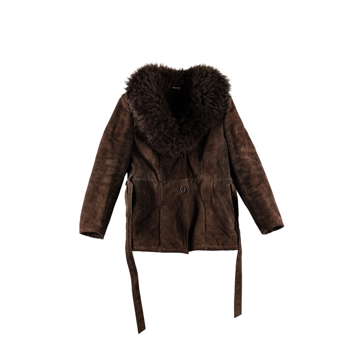 Vintage 70's Women Faux Sheepskin Coat in BrownMN671