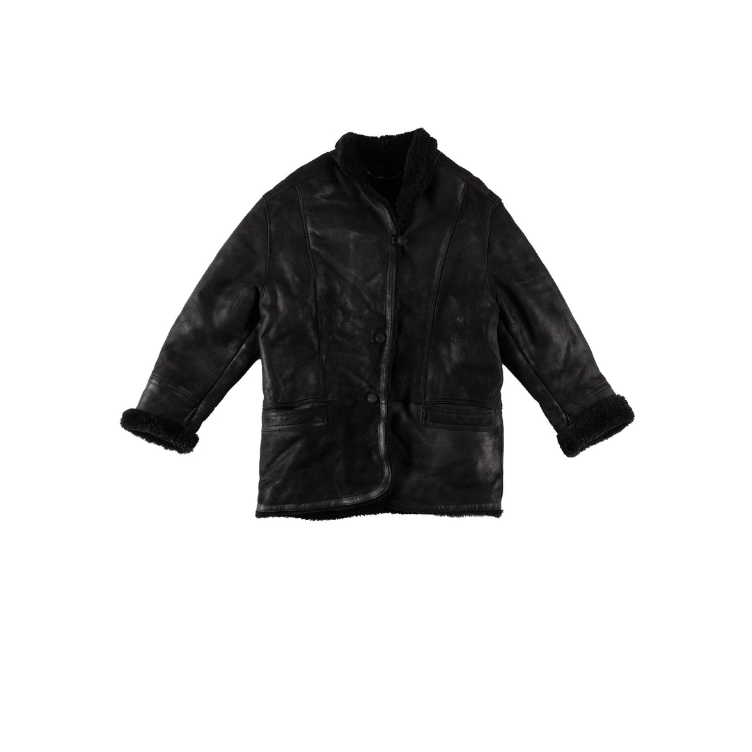 Vintage 80's Women Sheepskin Coat in BlackMN614