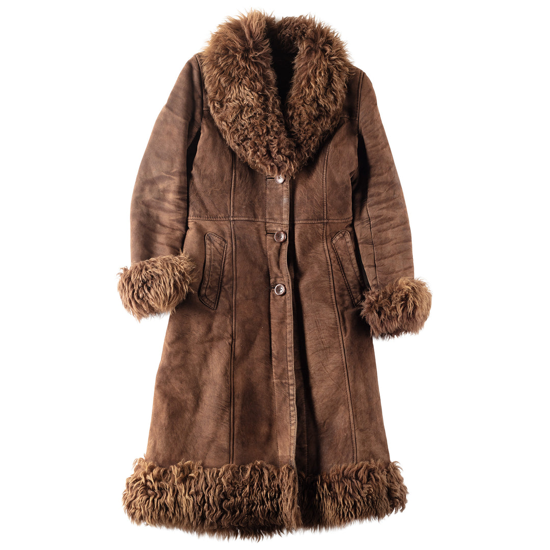 Vintage 70's Women Sheepskin Shearling Coat in Brown