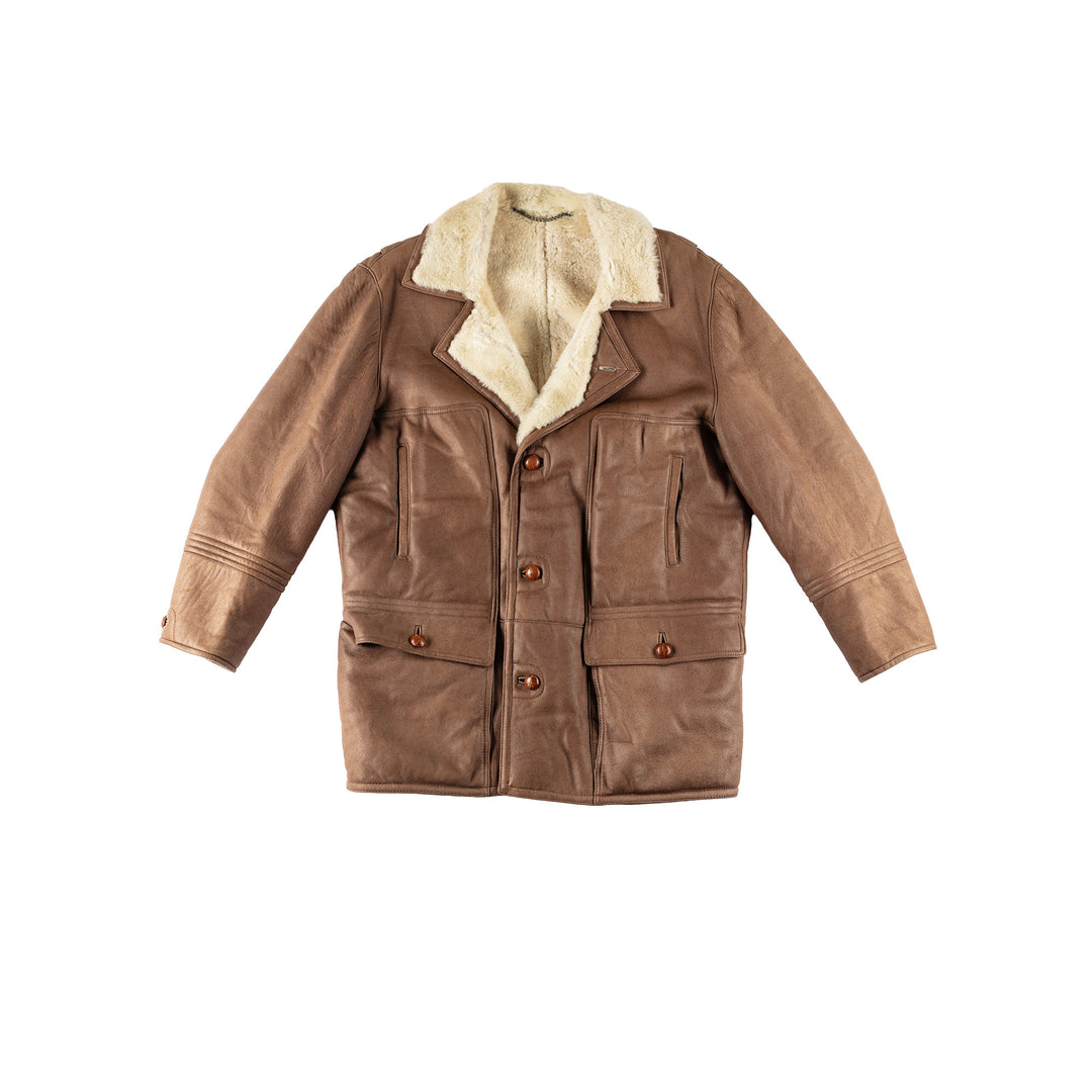 Vintage 80's Men Sheepskin Coat in BrownVN566