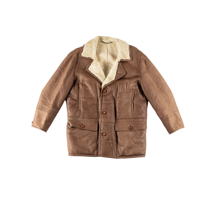 Vintage 80's Men Sheepskin Coat in BrownVN566