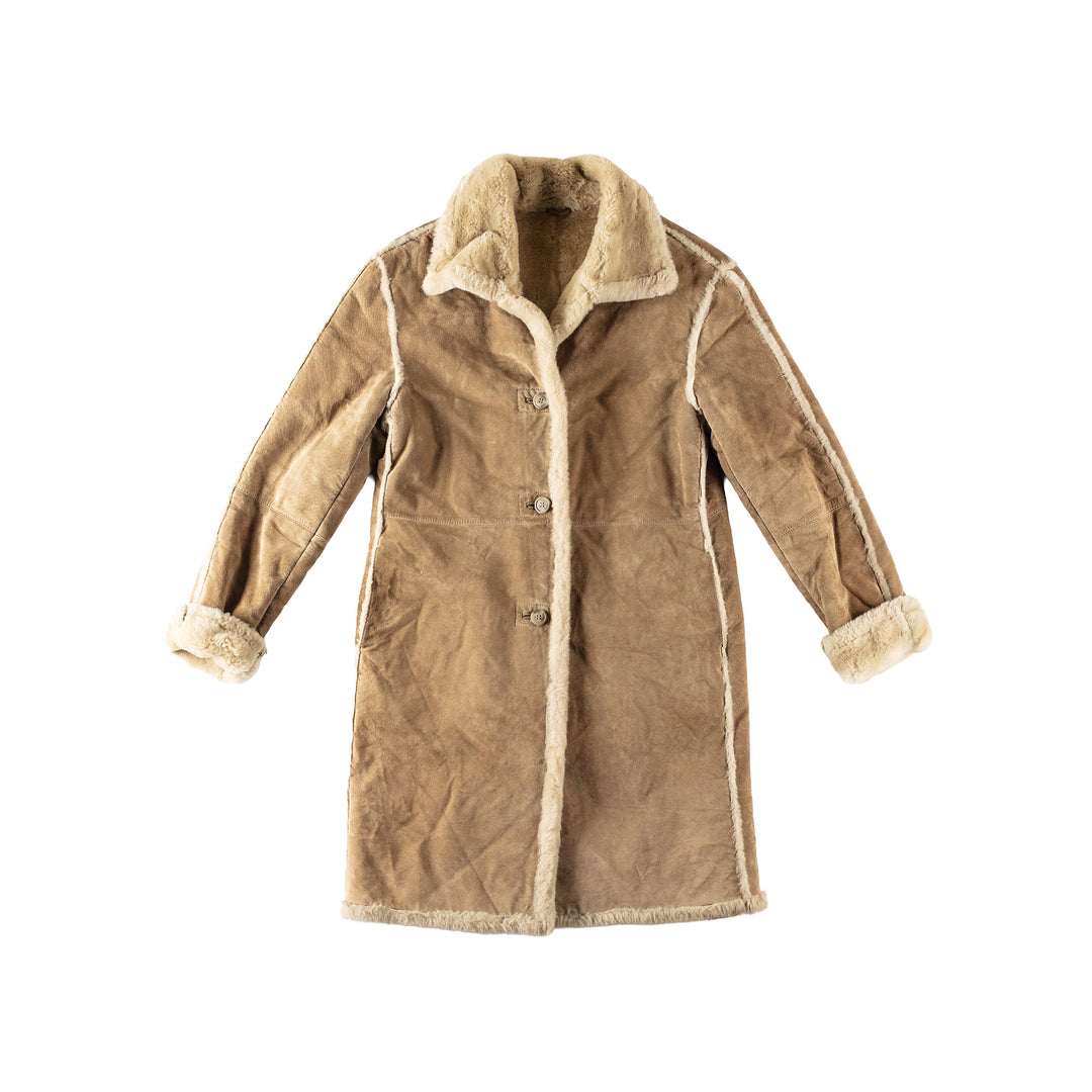 Vintage 80's Women Faux Sheepskin Coat in BeigeMN347