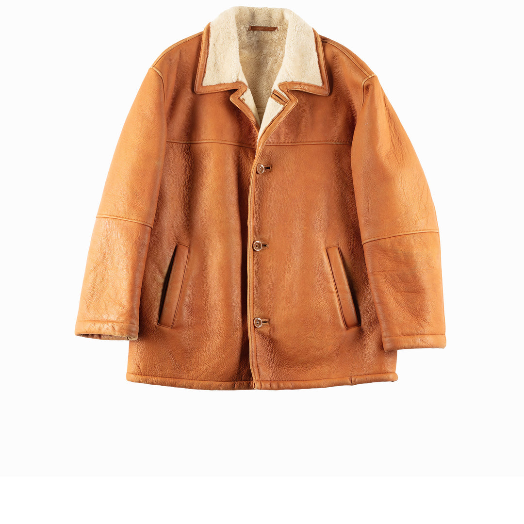 Vintage 80's Men Sheepskin Shearling Jacket in Brown