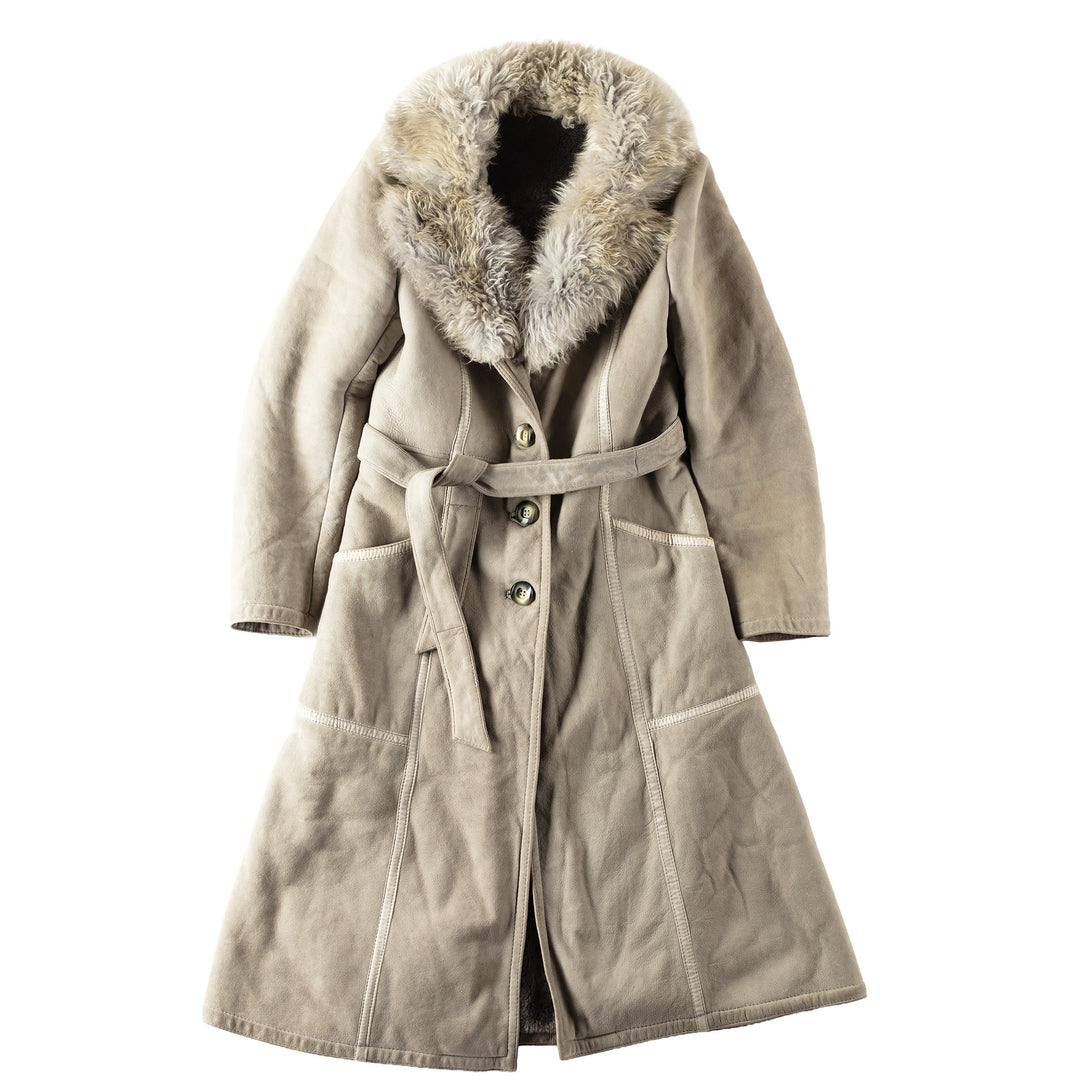 Vintage 70's Women Sheepskin Shearling Coat in Gray