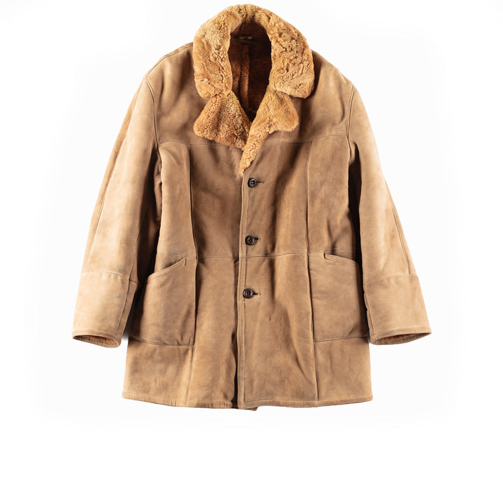 Vintage 70's Men Sheepskin Shearling Coat in Beige