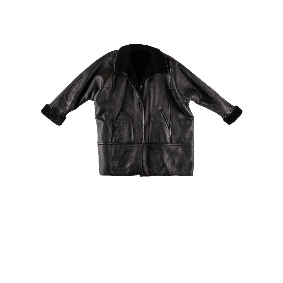 Vintage 90's Men Sheepskin Coat in BlackVN599