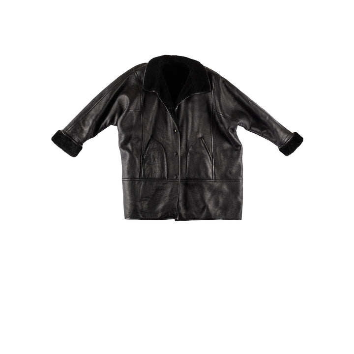 Vintage 90's Men Sheepskin Coat in BlackVN599