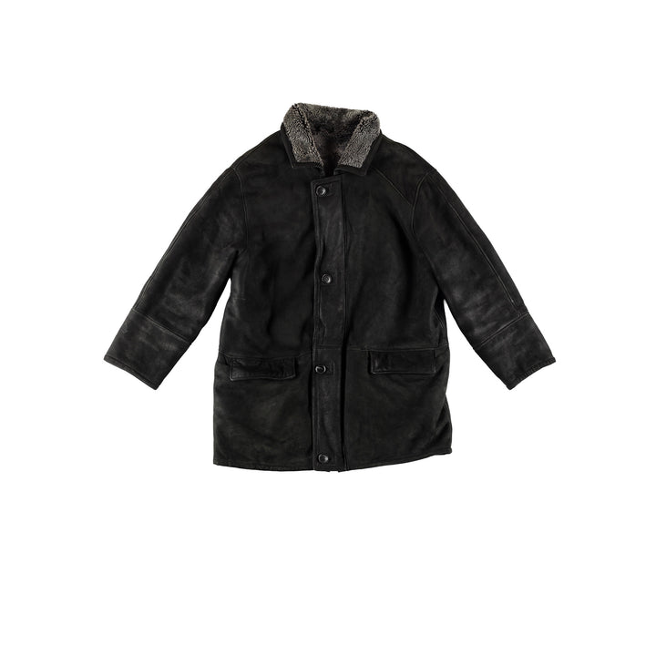 Vintage 80's Men Sheepskin Coat in BlackVN707