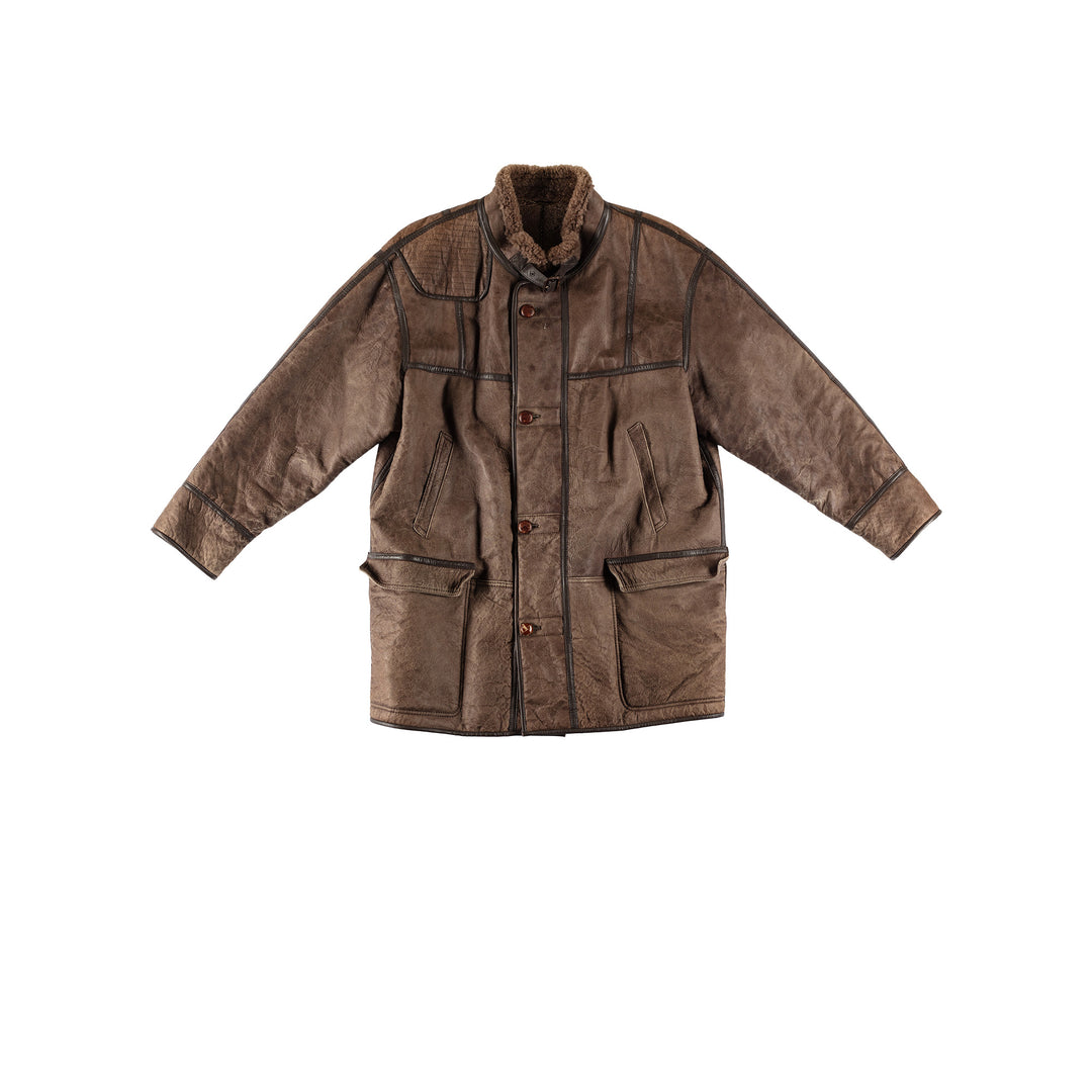 Vintage 80's Men Sheepskin Coat in BrownVN696