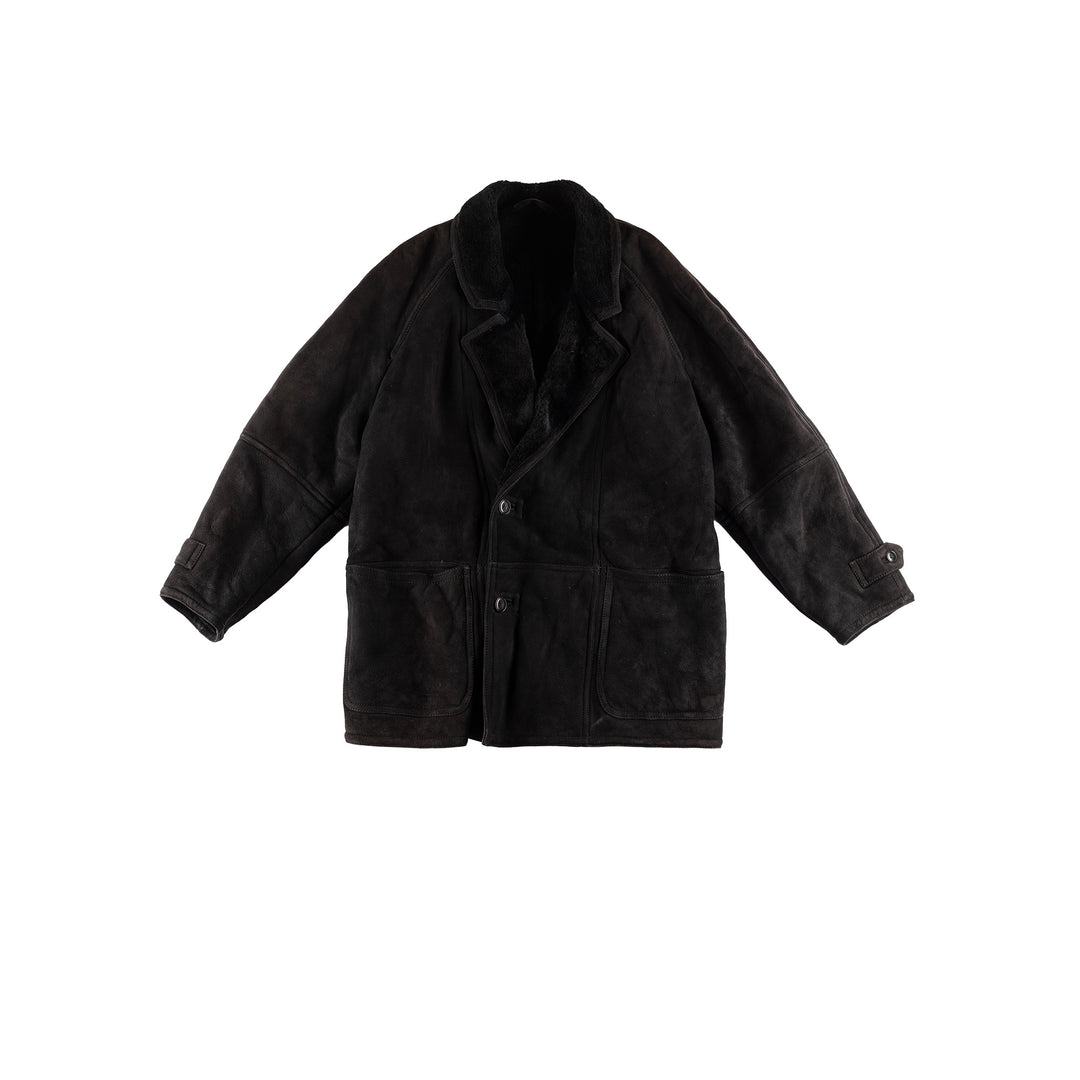 Vintage 80's Men Sheepskin Coat in BlackVN444