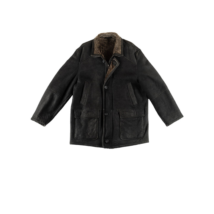 Vintage 80's Men Sheepskin Coat in BlackVN612