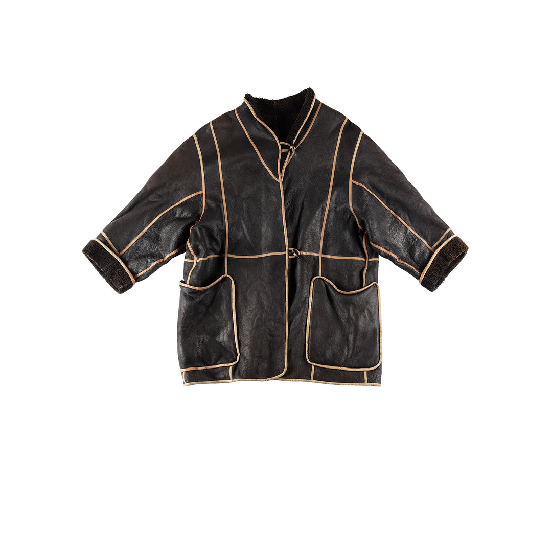 Vintage 80's Women Sheepskin Coat in BlackMN456