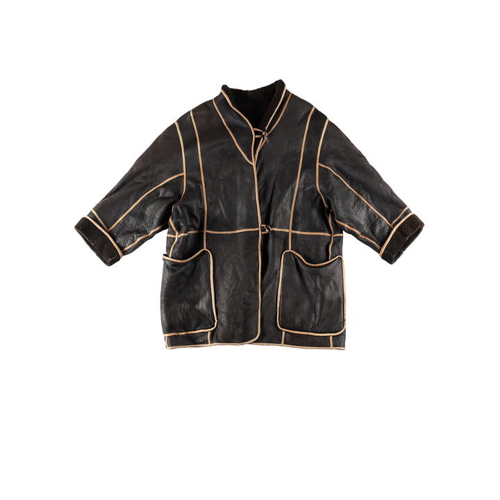 Vintage 80's Women Sheepskin Coat in BlackMN456