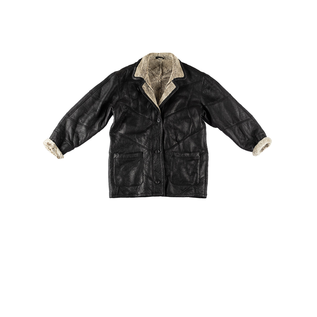 Vintage 80's Women Sheepskin Coat in BlackMN604