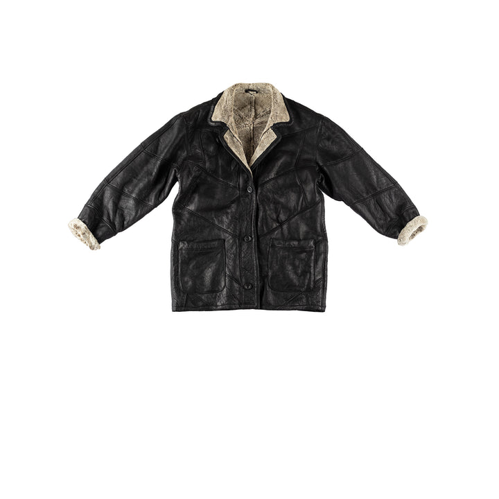 Vintage 80's Women Sheepskin Coat in BlackMN604