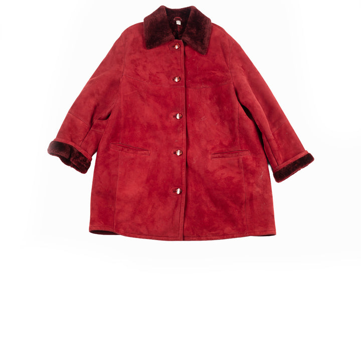 Vintage 80's Women Sheepskin Shearling Coat in Red