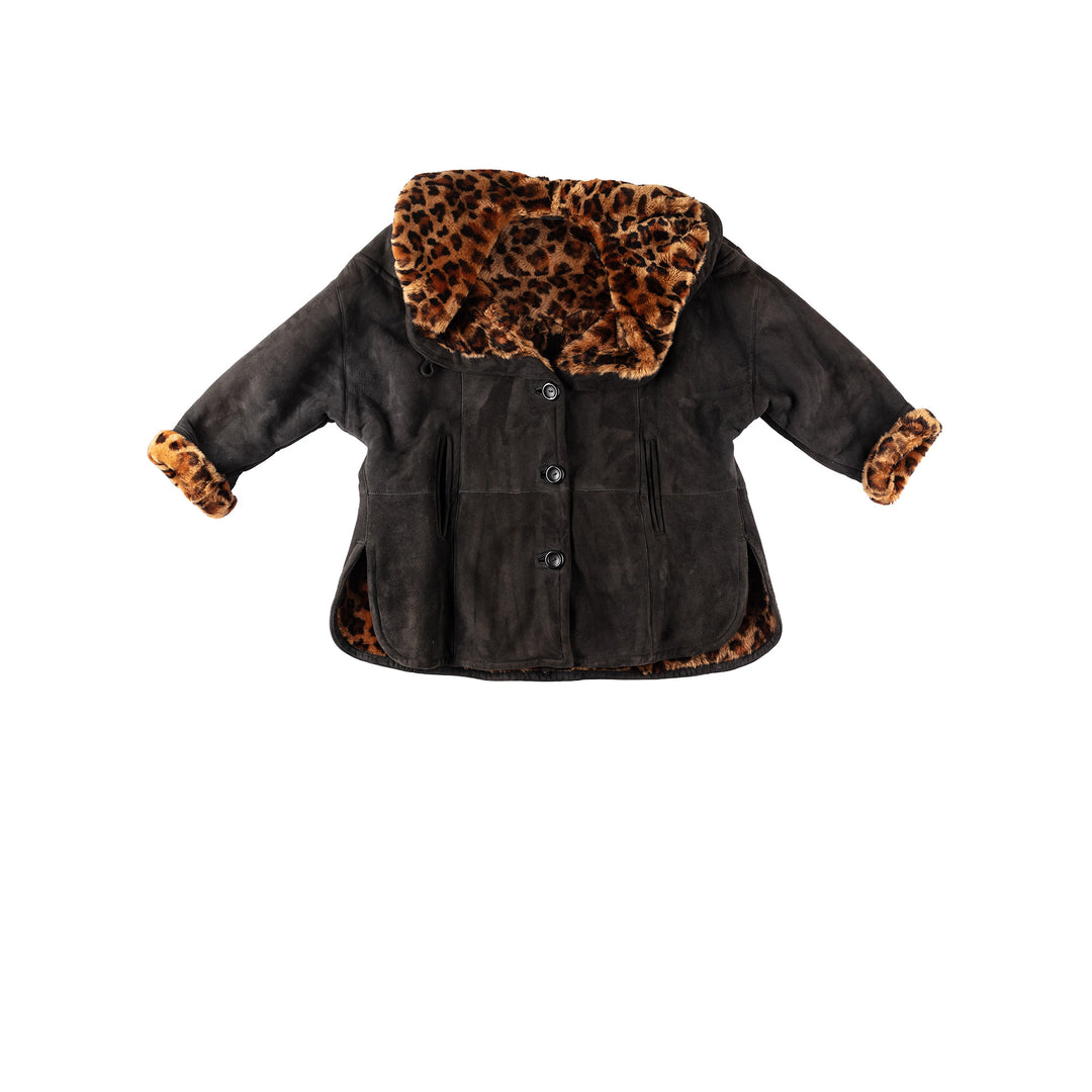 Vintage 80's Women Sheepskin Coat in GrayMN284