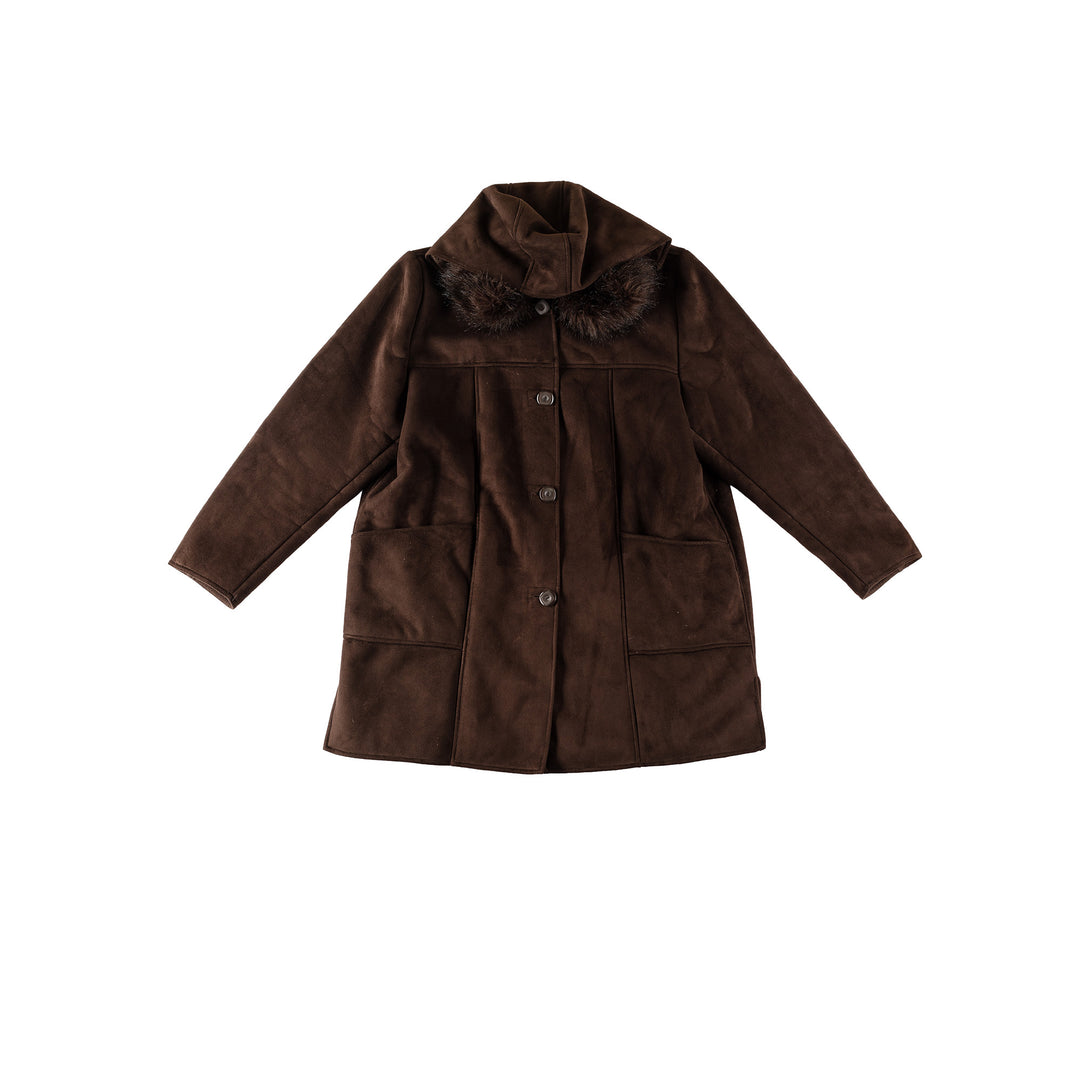 Vintage 80's Women Faux Sheepskin Coat in BrownMN542