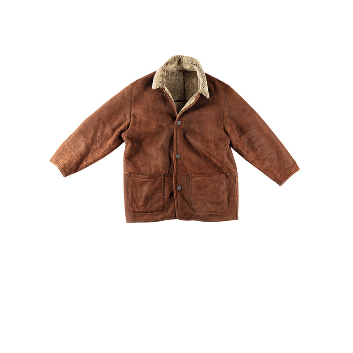 Vintage 80's Men Sheepskin Coat in BrownVN323