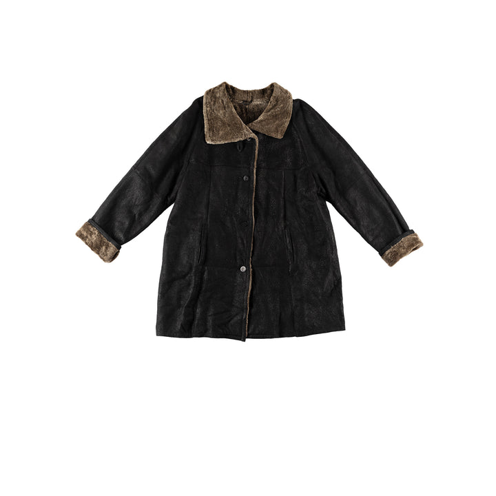 Vintage 80's Women Sheepskin Coat in BlackMN619