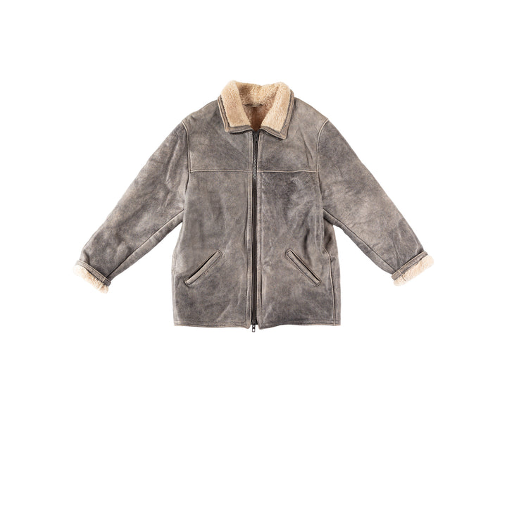 Vintage 90's Men Sheepskin Jacket in GrayVN282