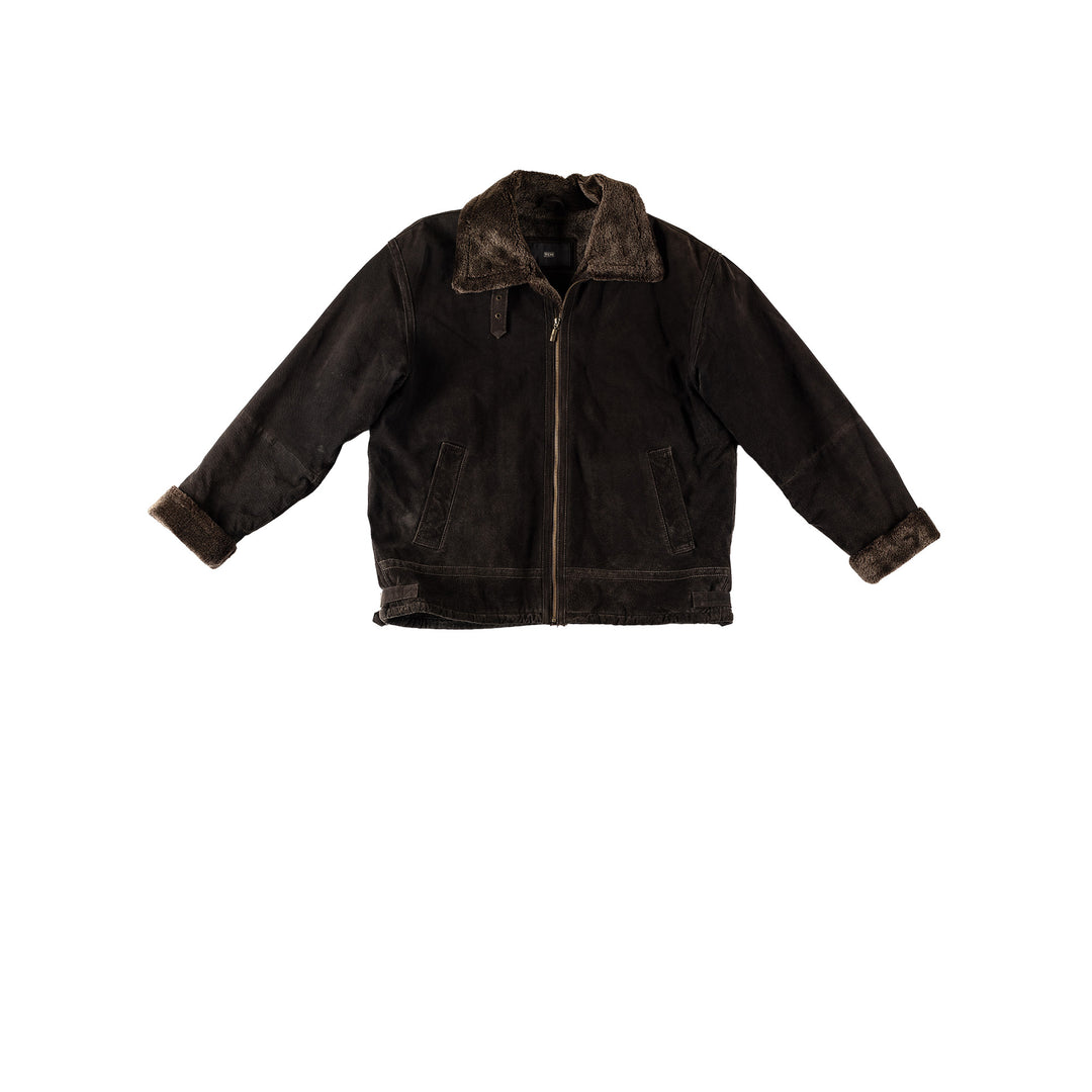 Vintage 80's Men Faux Sheepskin Jacket in BrownVN539