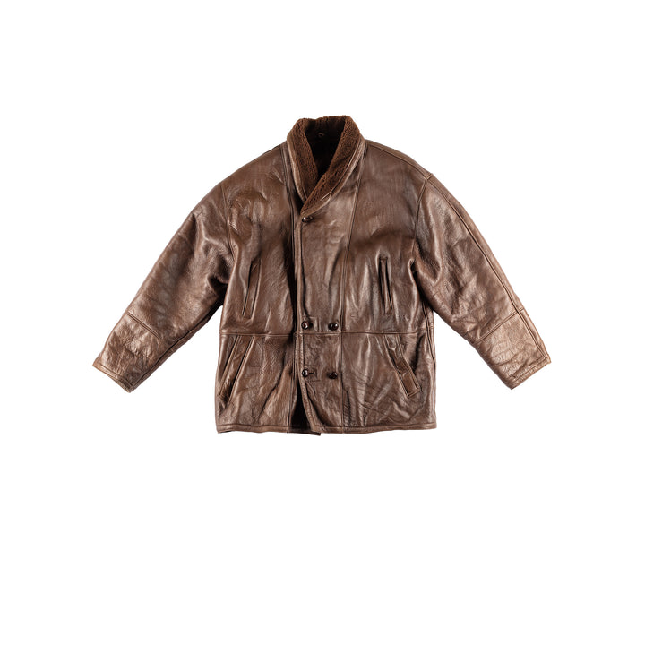 Vintage 80's Men Sheepskin Coat in BrownVN455