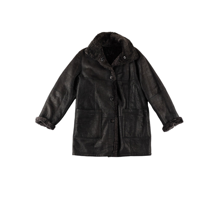 Vintage 80's Women Sheepskin Coat in BlackMN711