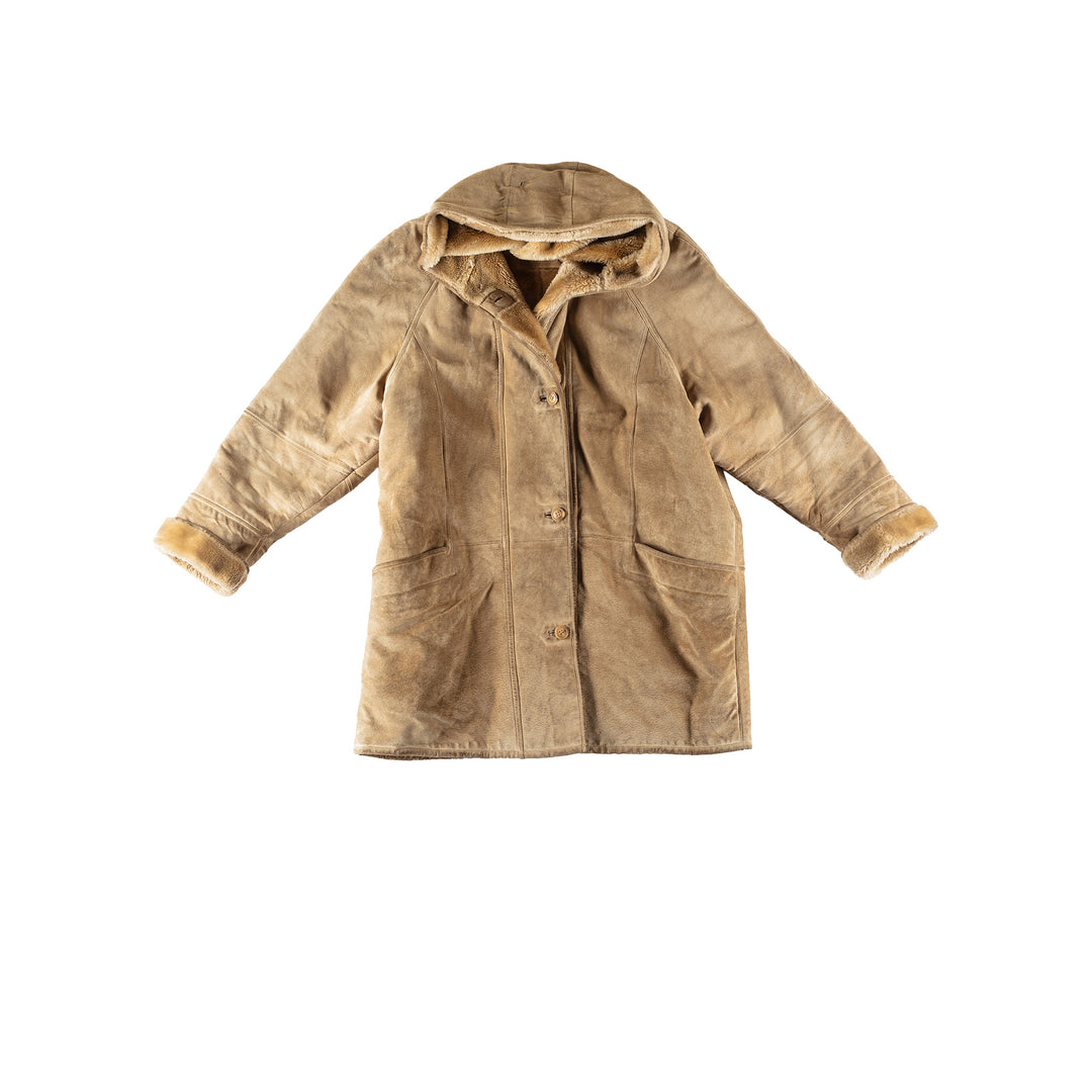 Vintage 80's Women Faux Sheepskin Coat in BeigeMN719